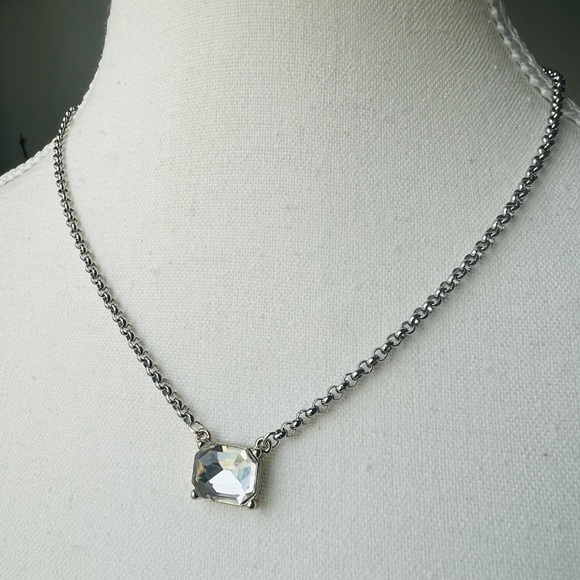 Silver Plated BVG Inspirito Chain with Clear Faux Crystal Rectangle - Picture 3 of 6